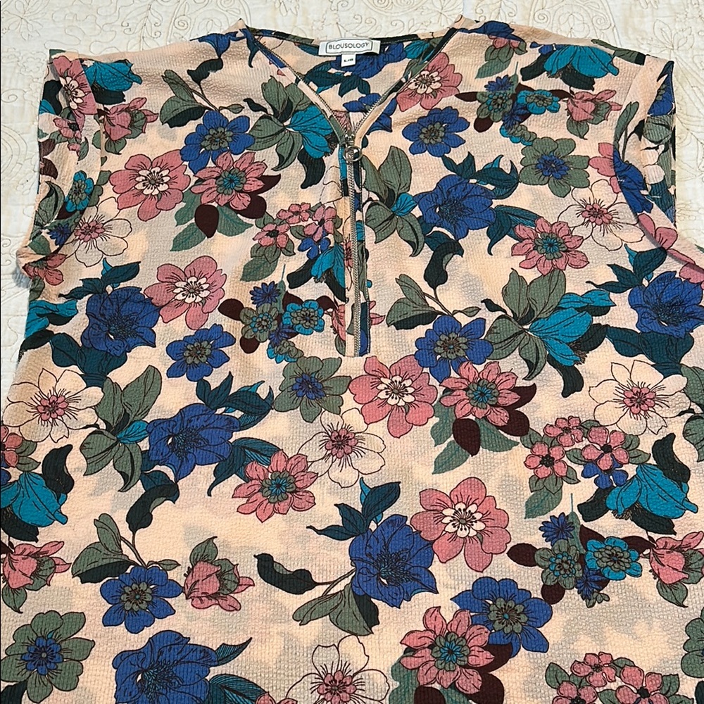 Blousology… Blue and Pink Blouse with Elegant Design